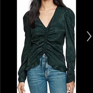 PARKER Ellie Blouse puff sleeves cinch green snake print NWT SZ lg event career